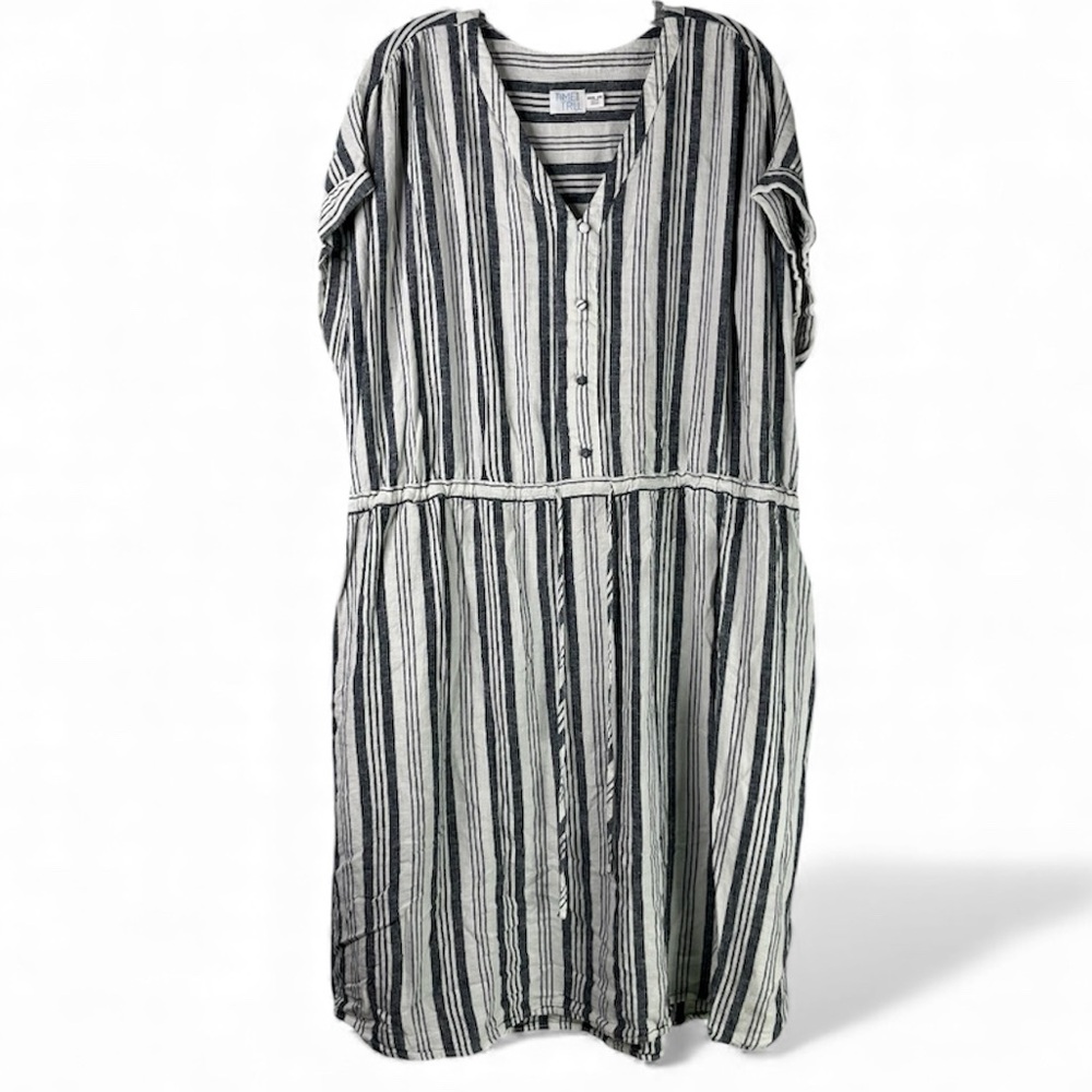Striped V-Neck Button Front Women’s Dress - Black & White